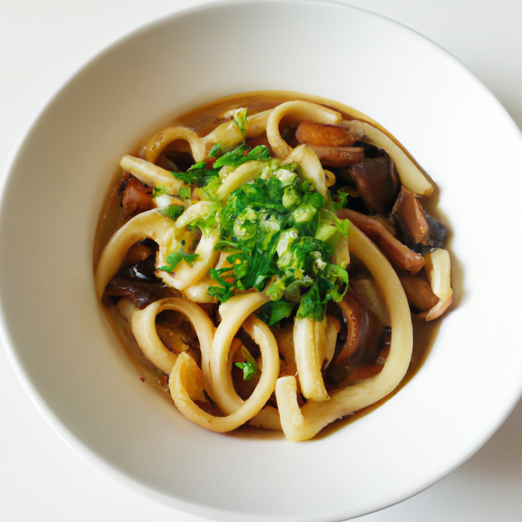 Udon With Butter Straw Mushrooms Oyster Wine Sauce Recipe Wise