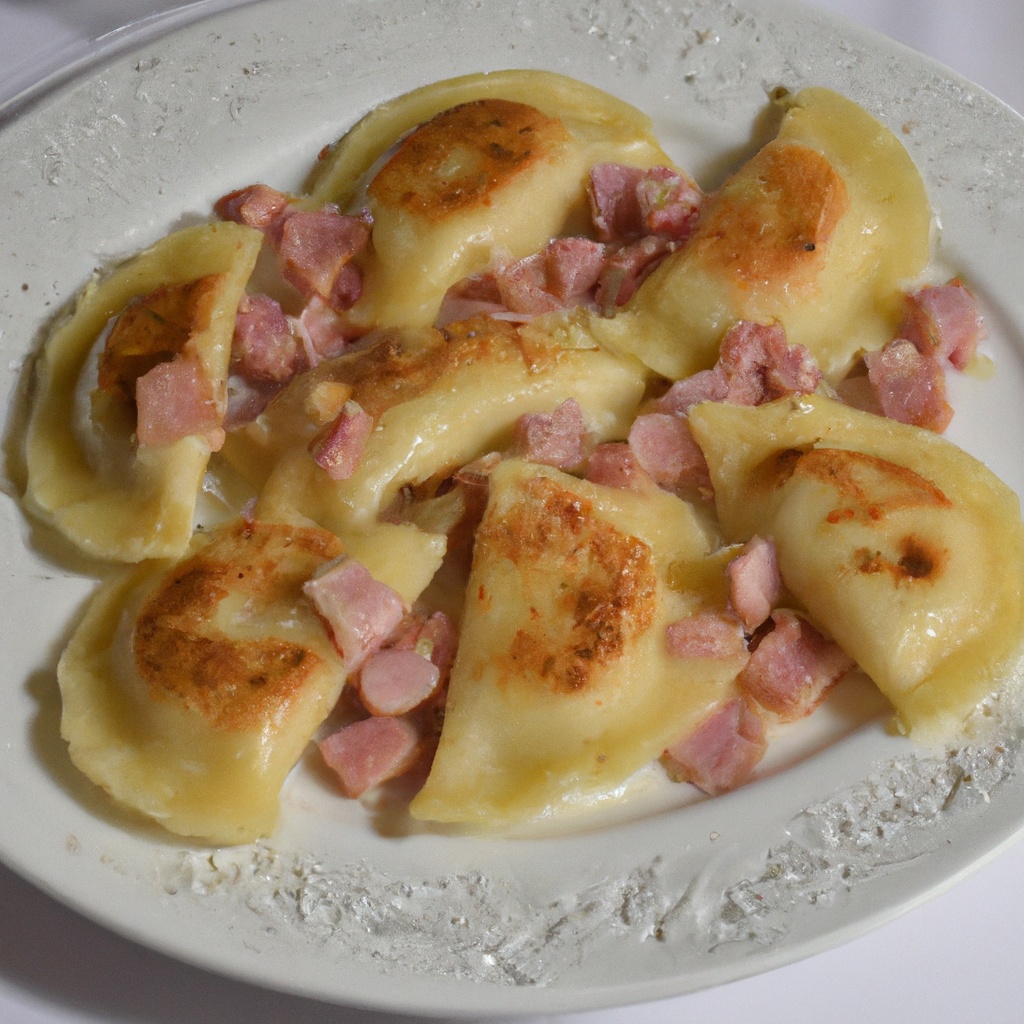 Pan Fried Pierogies With Ham