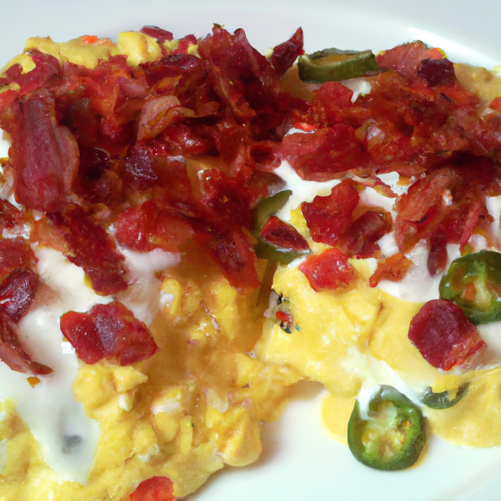 Chiles With Scrambled Eggs, Bacon & Cheese Sauce