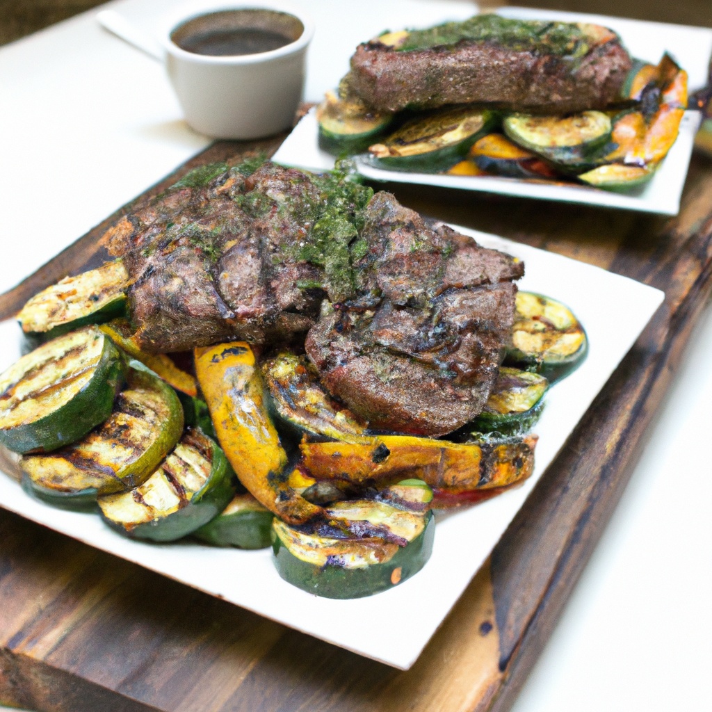 Planked New York Strip Steak with Grilled Veggies