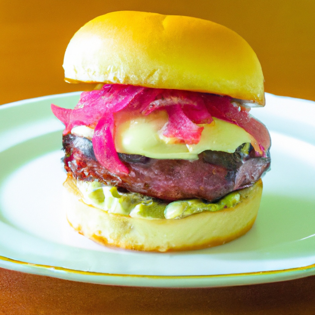 Sirloin Burgers With Wasabi Mayo and Ginger-Pickled Onions