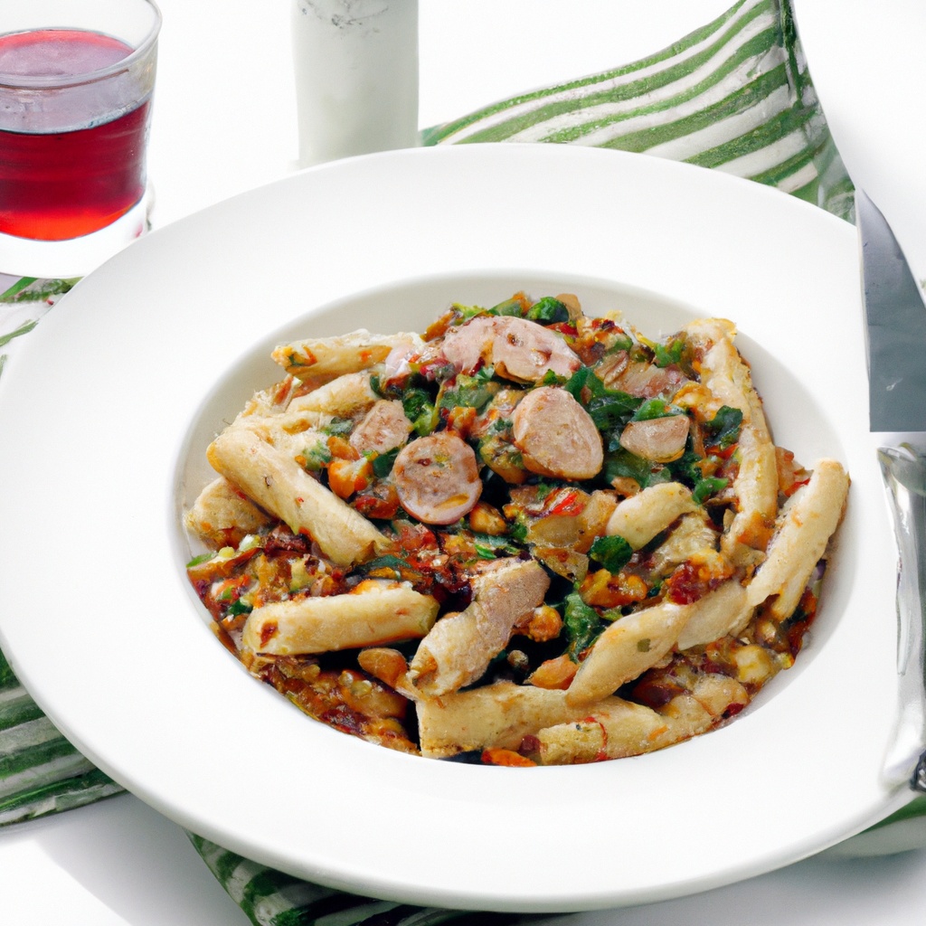 Penne with Spicy Chicken Sausage, Beans, and Greens