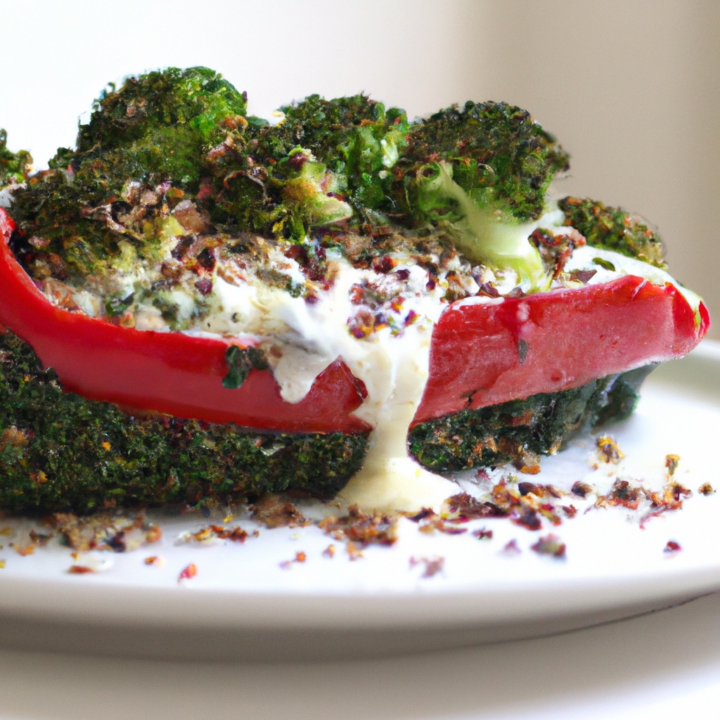 Broccoli – Ricotta Bake With Roasted Pepper Sauce
