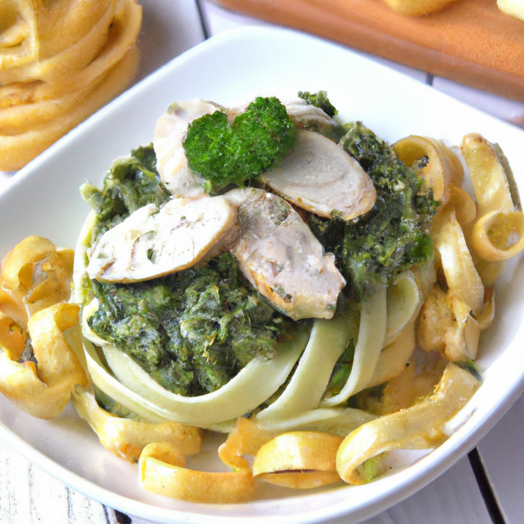 Chicken Pesto with Fettuccine and Spinach