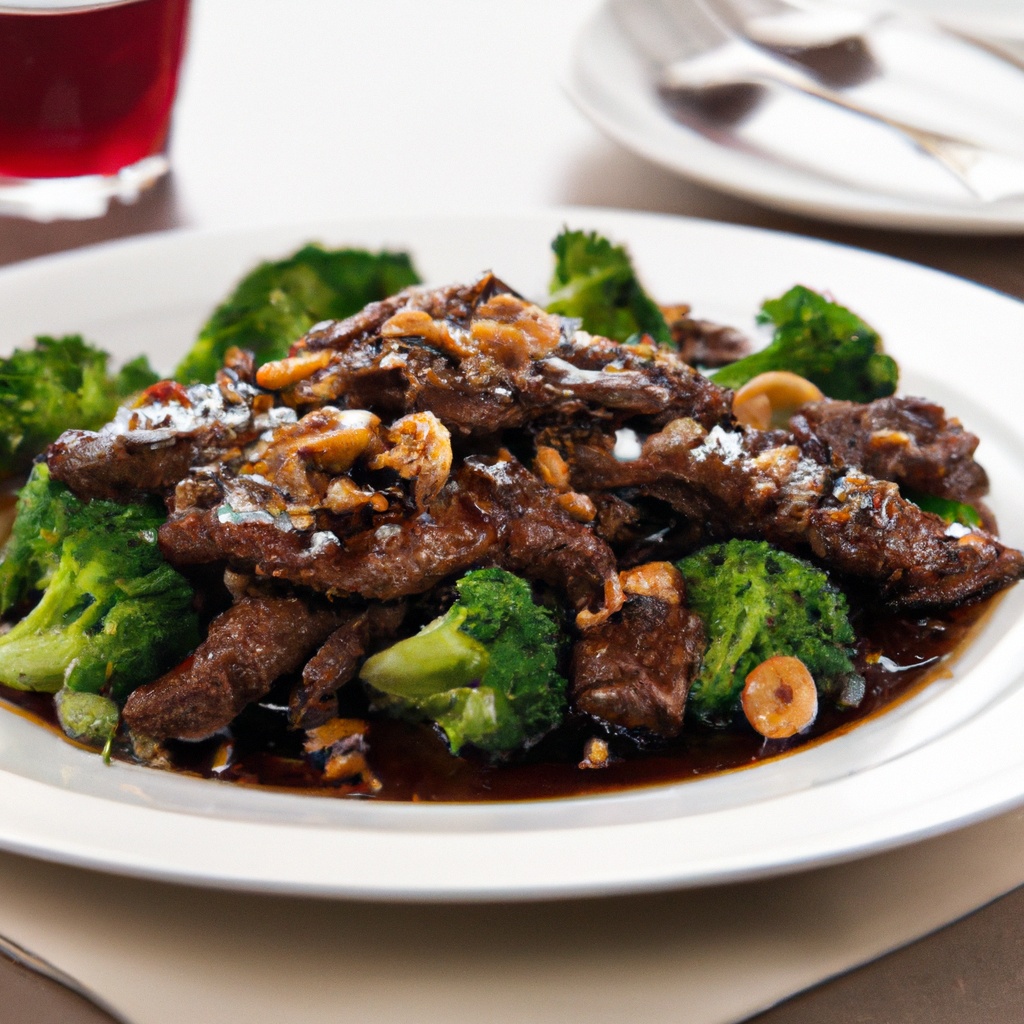 Stir-Fried Beef, Broccoli and Pecans in Garlic Sauce